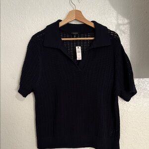 Talbots Navy Short-Sleeve V‑Neck Polo Sweater